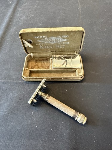 Gillette 1918 US Army WWI Military Khaki DE Safety Razor Set G874563