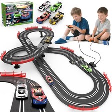 3-in-1 Slot Car Race Track Set with 4 High-Speed Cars, Electric Track, Dual R...