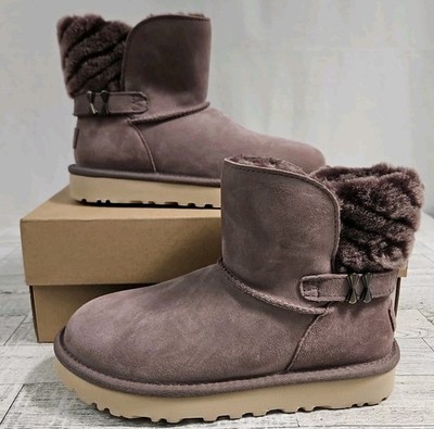 UGG Classics Stormy Grey Adria Suede Shearling Lind Ankle Boots W/Box Size 6