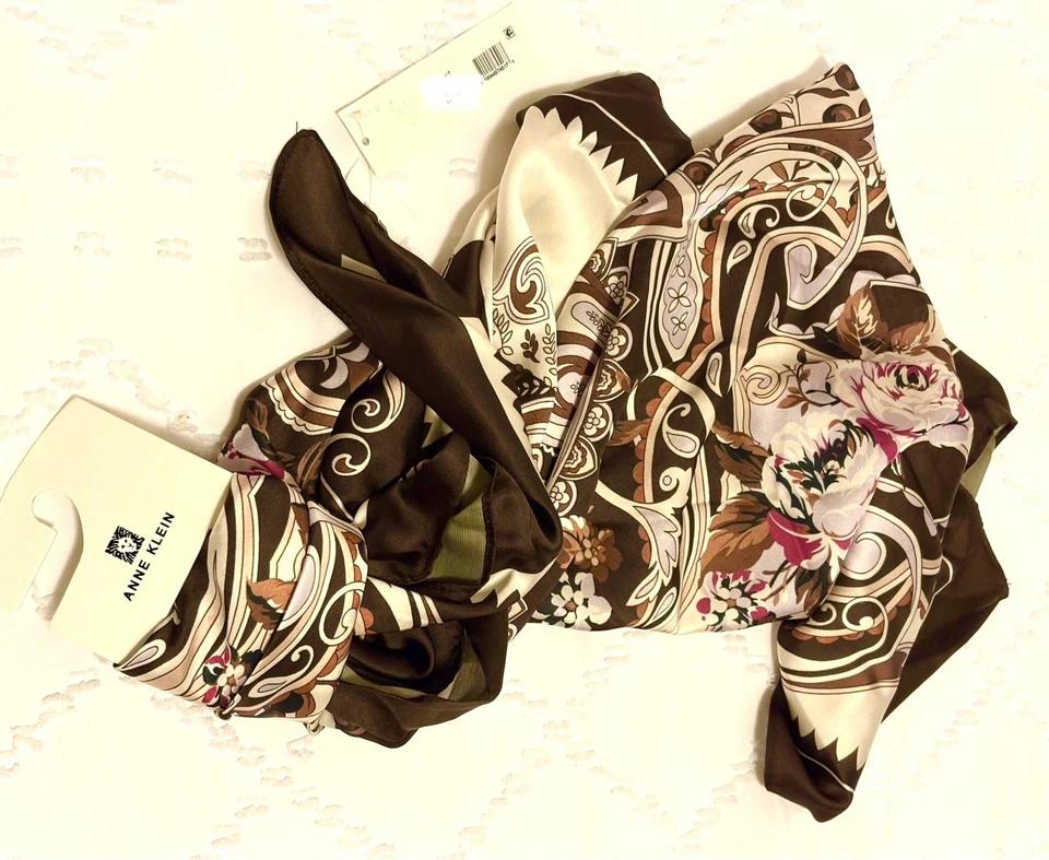 Anne Klein Head Square Scarf Kerchief Floral Paisley Elegant New Other, With Tag - Image 3 of 4