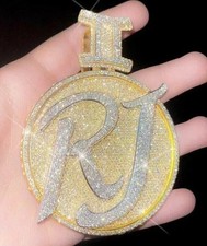 3.50Ct Lab Created Diamond Mens Customized Letter Pendant 14K Yellow Gold Plated