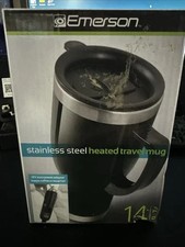 Emerson Stainless Steel Heated Travel Mug Black 12V Power Adapter 14 Fl. Oz