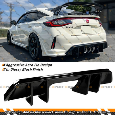 #ad For 23 25 Honda Civic Type R FL5 CTM Gloss Black Shark Fin Rear Bumper Diffuser $152.99