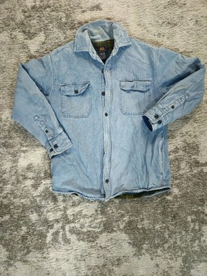 Route 66 Denim Shirt Jacket Plaid Fleece Lined Light Wash Workwear Mens Small