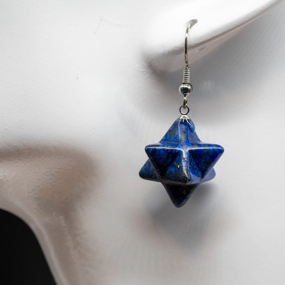 Pendientes colgantes tallados Merkaba piedras preciosas cristal lapislázuli geometría sagrada Foto 4 de 4
