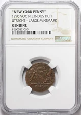 1790 VOC N.E. Indies Duit "New York Penny" Utrecht - NGC Genuine, Large Mintmark