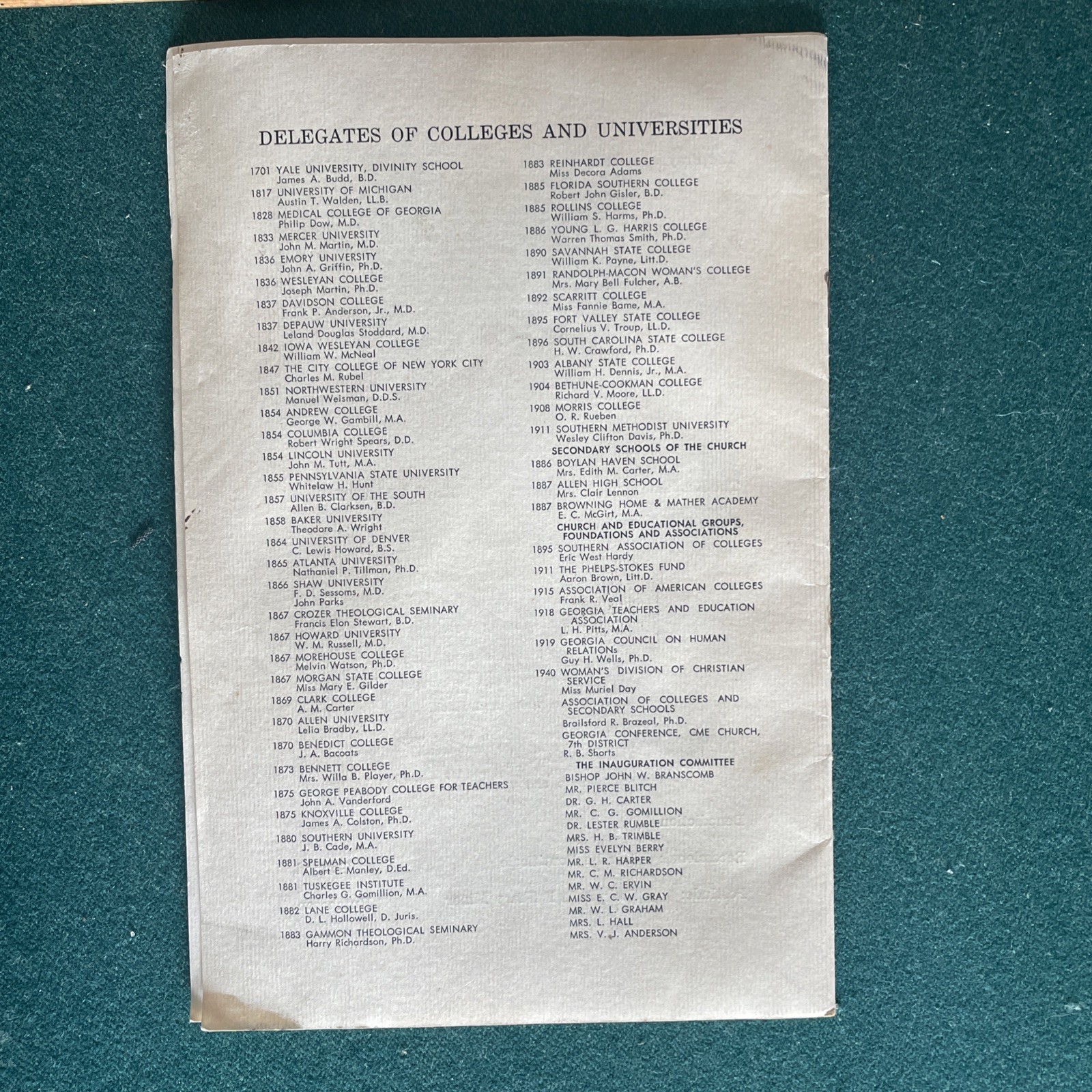 The Ruler Program 1957 Program Paine College Augusta Georgia Inauguration President ...