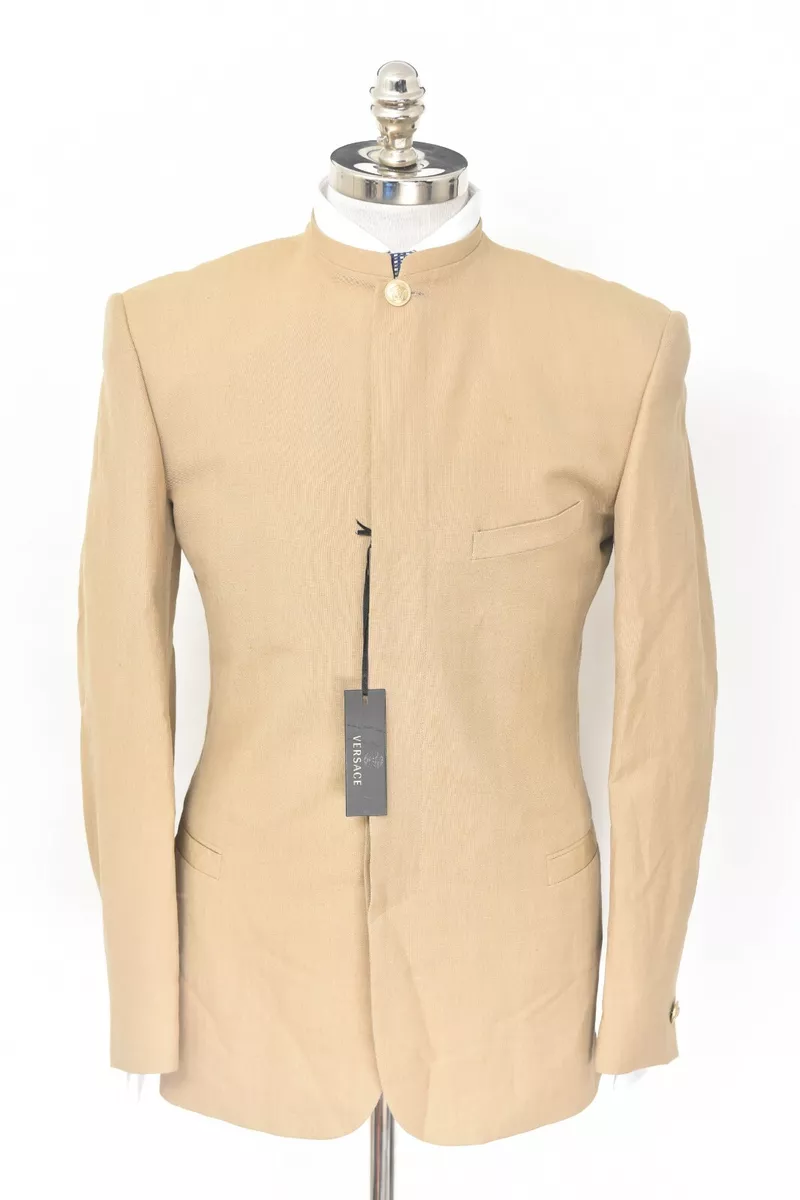 NWT VERSACE Black Label Camel Brown Mock Neck Mandarin Jacket 38 R (EU 48)