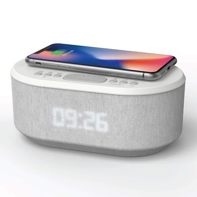Radiowecker Designer Uhrenradio USB Bluetooth Induktives Laden AIC 18 BT weiss