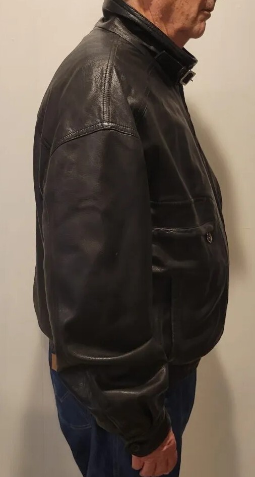 GALLOTTI Black Leather Bomber Jacket Size XXL