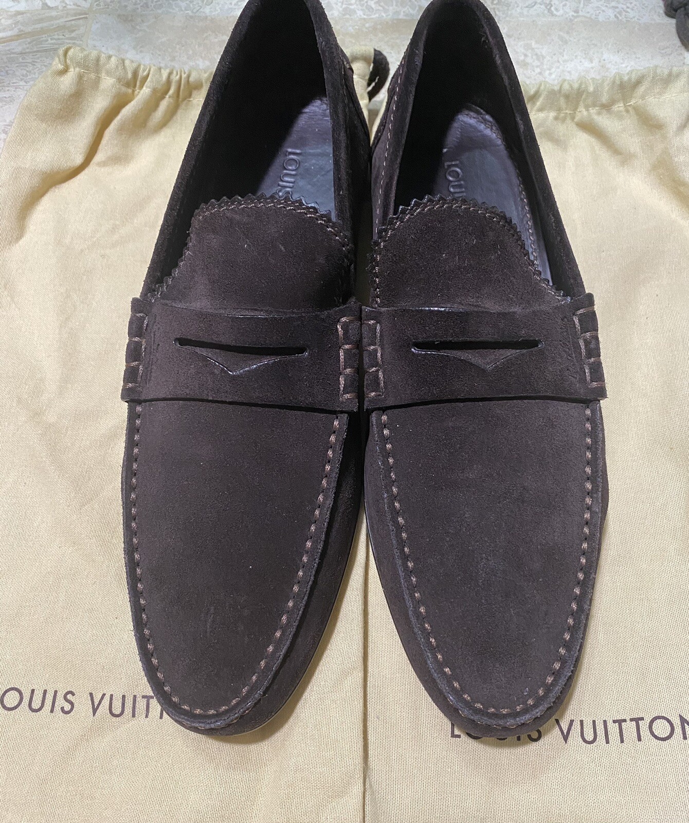 Louis Vuitton Mens Suede Brown Loafer MEASURE (Runs B… Gem