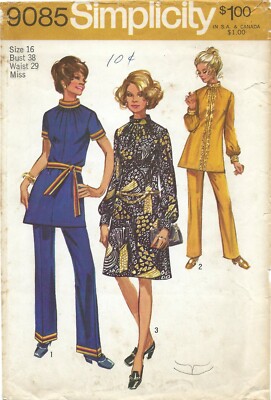 Simplicity 9085 Tunic or Dress w Standing Collar, Bishop Sleeve Sz