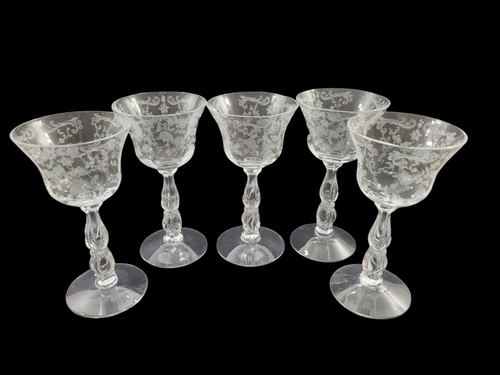 5 Vintage Cambridge Chantilly Crystal Cocktail Glasses Etched Floral 5 3/8" - 第 1/11 張圖片
