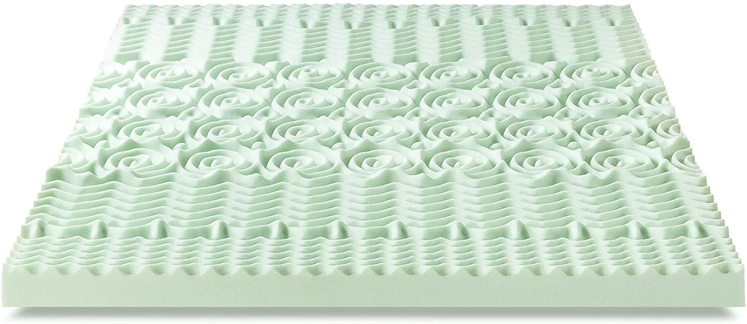 Memory Foam Mattress Topper 4" 5-Zone, Green Tea Infusion, Mattress Pad