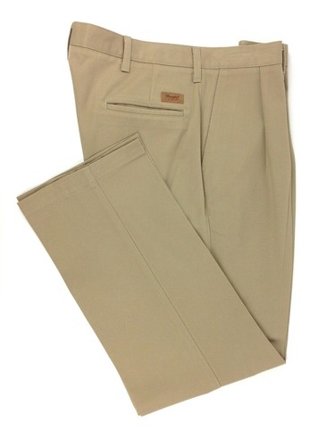 Chino Pants Pleated Cotton Beige 