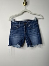 American Eagle Blue Midi Cut-Off Shorts Size 00