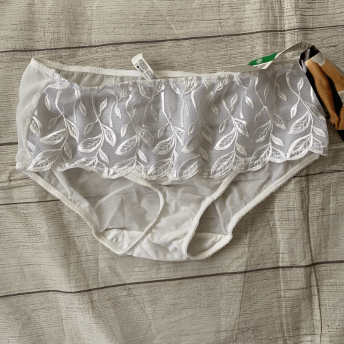 Bali women L lace semi sheer lingerie w/full back coverage white