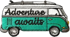 Adventure Awaits Surfing Travel Camping Campervan Patch - 3.5 Inches, Mountain V
