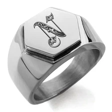 Stainless Steel Royal Initial Monogram Letter N Mens Hexagon Crest Signet Ring