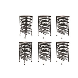 Details About Origami Wheeled Foldable 5 Steel Drawer Storage Caddy Cart W Wooden Top 6 Pack