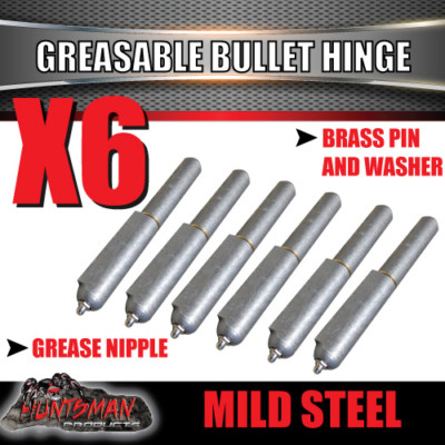 X6 GREASABLE BULLET HINGE WITH STEEL PIN & WASHER. 10mm x 100mm. WELDABLE
