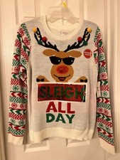 No Boundaries Ugly Christmas Sweater Size 11-13 Large Sleigh All Day Reindeer