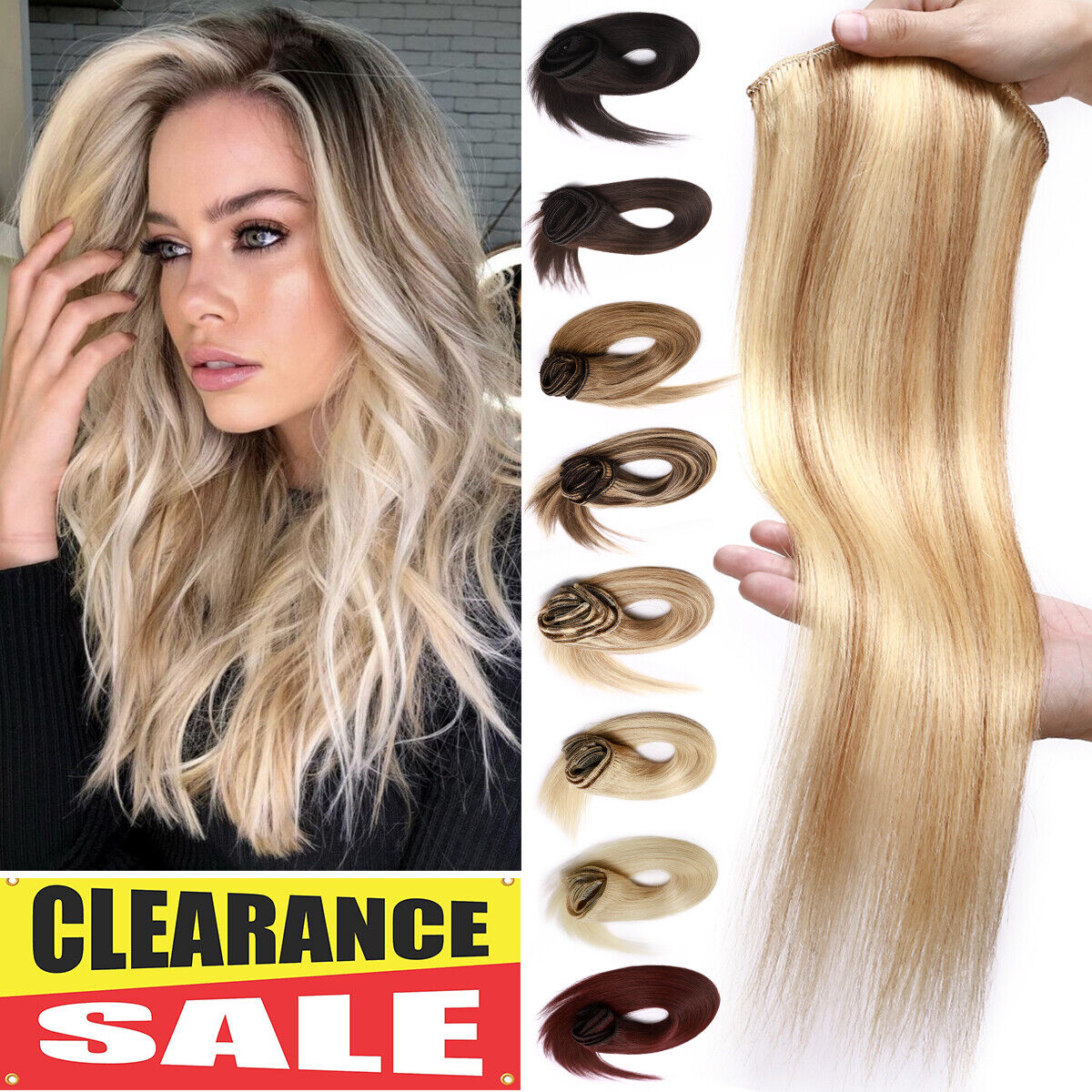 CLEARANCE 100% Real Human Hair Extensions Clip In Remy Hair 8PCS Full Head  Blend | eBay