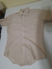 JC Penney Satin Touch 15 Short Sleeve Button Shirt Beige Vintage USA 60s 70s