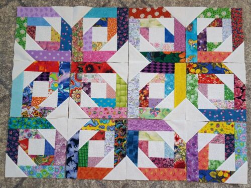 12 Pineapple Blossom Quilt Top Fabric Blocks Squares - Picture 1 of 8