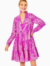 NWT LILLY PULITZER SIZE 10 SARITA SILK DRESS WILD FUCHSIA PALM LEAF 298  
