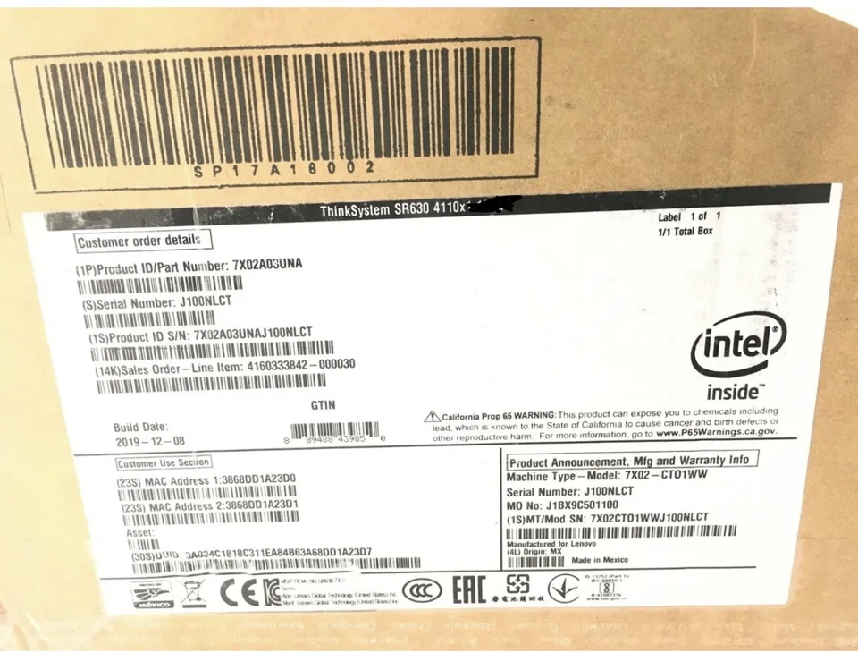 LenovoSR6308Bay 2xSilver4208 16C 128GBRAM2x1TBSSD 6x2TB Raid5308i 1Gb4port 1x750 - Image 2 of 4