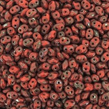 Czech Superduo Two-hole Seed Beads 5x2.5mm Red Picasso 24 Grams SD-593200-43400