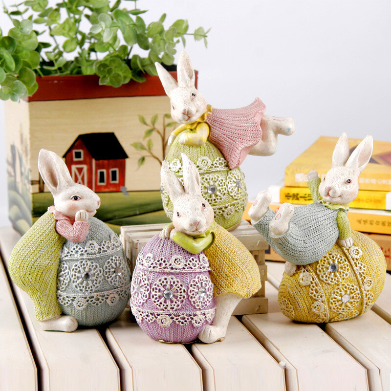 Easter Resin Bunny Figurine - Cute Decorative Piece for Children's Room & Home
