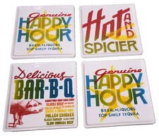 Set of 4 CB2 Crate & Barrel Square Appetizer Plates Hot & Spicier Happy Hour