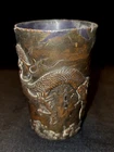 ANTIQUE OLD TIBETIAN PUTER MATERIAL ZINK DRAGON ON GLASS EMBOSS COLLECTIBLE RARE