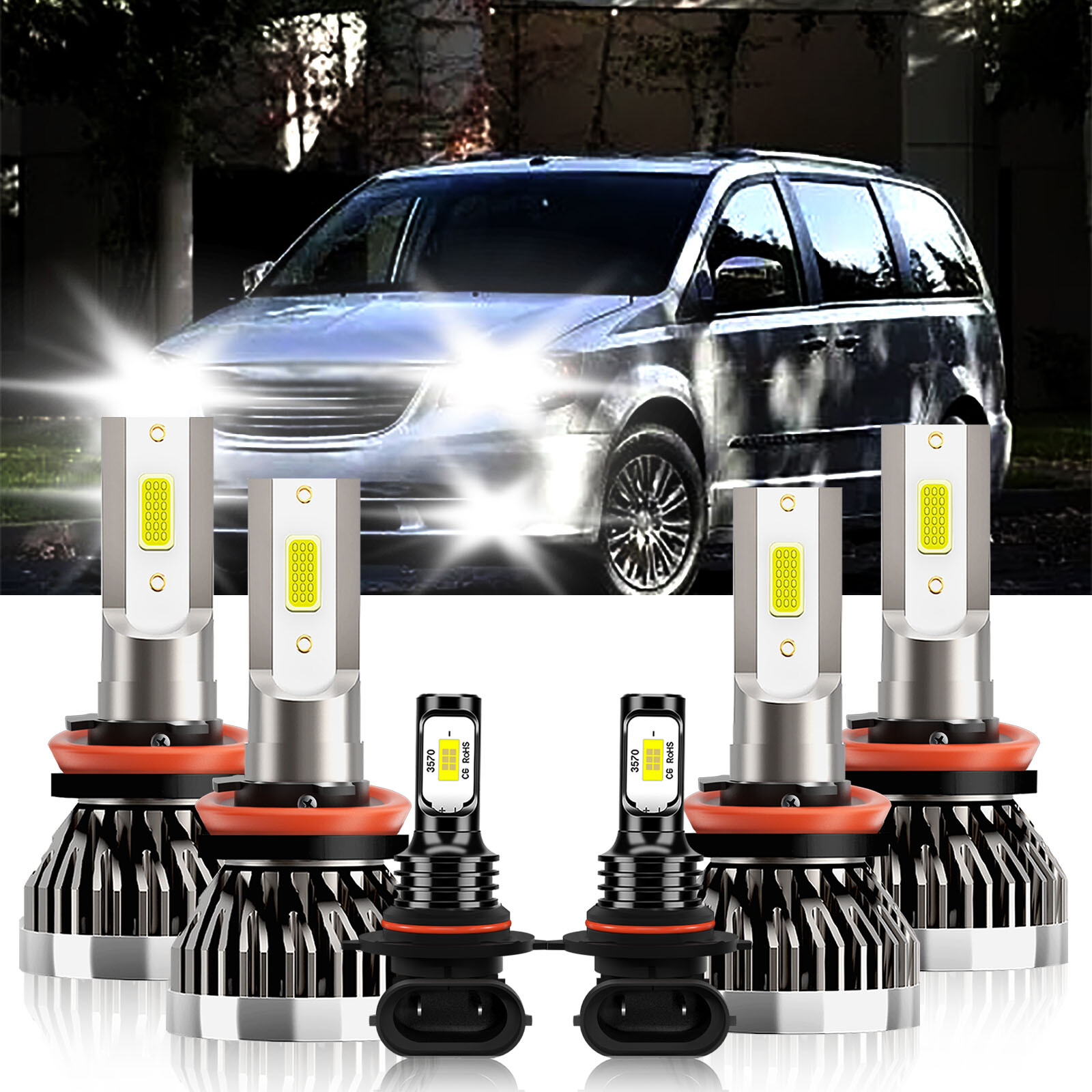 For Chrysler Town & Country 2008-2009 H11 H11 9145 LED Headlight+Fog Light Bulbs