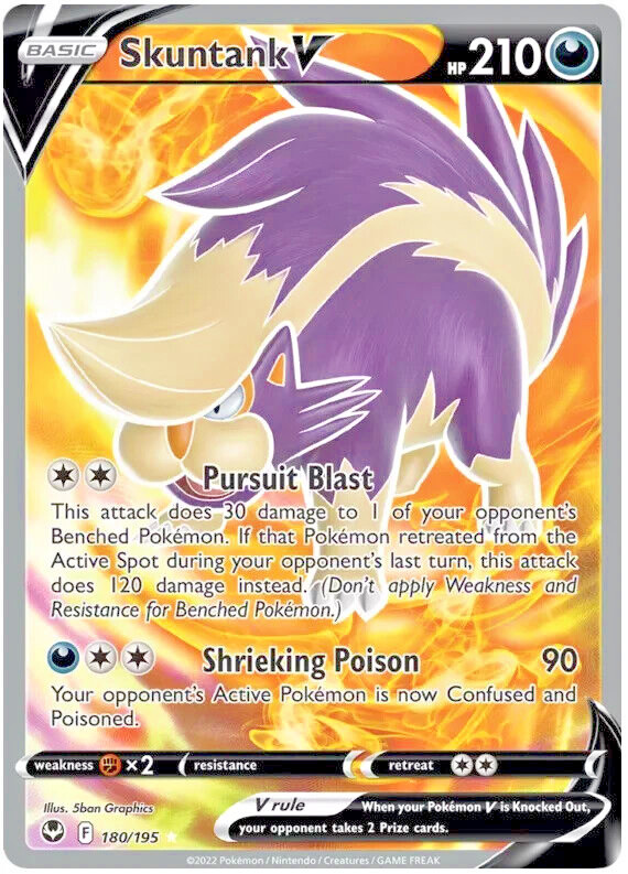 Pokémon TCG Skuntank V 180/195 Silver Tempest Full Art Textured Ultra Rare Holo
