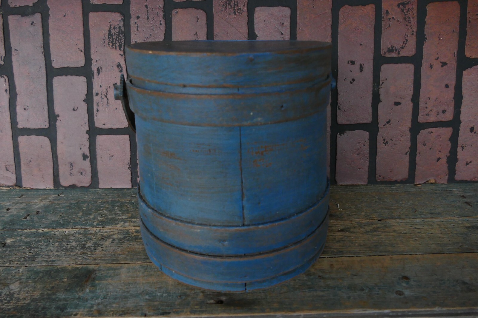 antique 19th century The Holy Grail of original blue paint firkin sugar