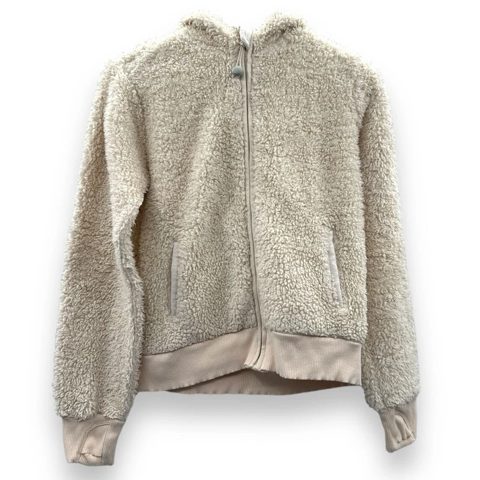 Athleta Girl So Snug Cream Long Sleeve Sherpa Jacket w/ Thumbholes Size L Girls - Image 2 of 4