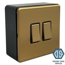 Antique Gold Screwless Switches & Sockets with Black Surface Pattress Back Box