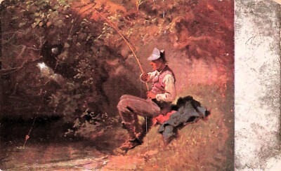 German Romantic painter Carl Spitzweg The Fisherman Vtg Postcard H40