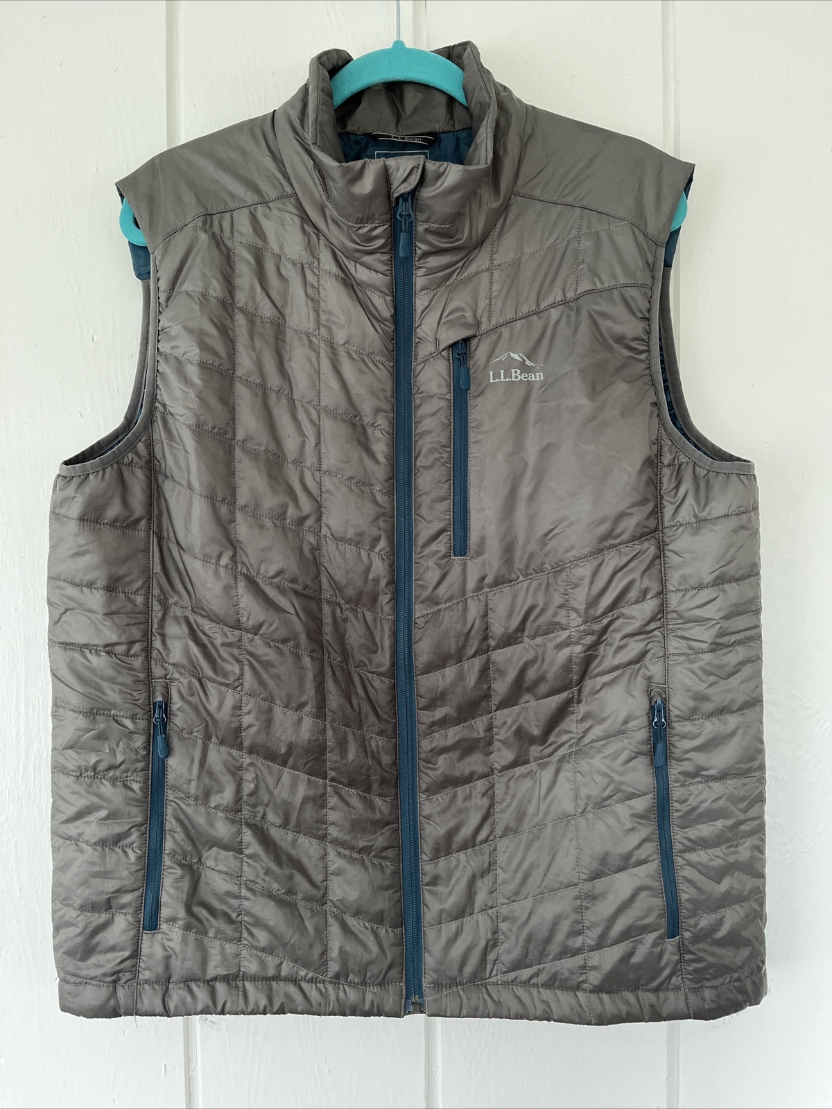 LL Bean Men’s PrimaLoft Packaway Light Quilted Vest, Grey Dark Teal