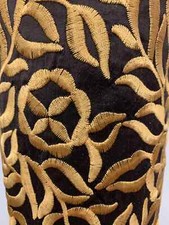 Seidenstoff Meterware- Dupionseide dunkelbraun/gold-bestickt-6m (1,20m breit)