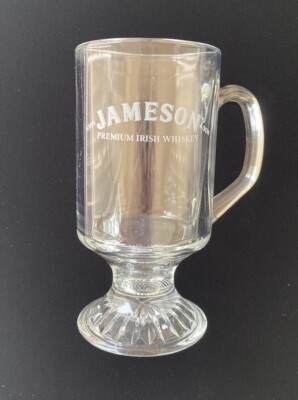 Jameson Premium Irish Whiskey 8 oz Pedestal Foot Etched Glass Coffee Mug. 6 in.