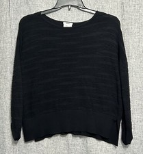 DKNY Women's Ribbed Textured Line Design Long Sleeve Black Sweater - Size S