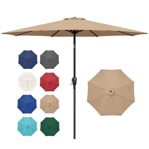 7.5ft/9/10ft Tan/Red Patio Umbrella Dining Table Outdoor Market Umbrella w/Crank - Bild 19 von 44