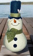 Gallery 30 Snowman Gourd Handcrafted Black Winter Hat And Green Scarf Figurine