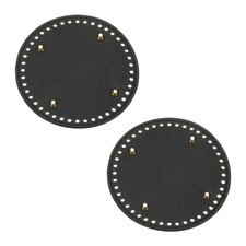 2Pcs 5.9"Dia Round Leather Crochet Bag Bottom with Holes, Black