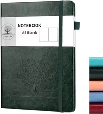 Daofary A5 Journal Notebook, Leather Blank Notebooks 1 Pack-Blank, Dark Green 