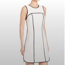 Alice Olivia Womens White Mini Dress Black Trim Sleeveless Sheath Size 2